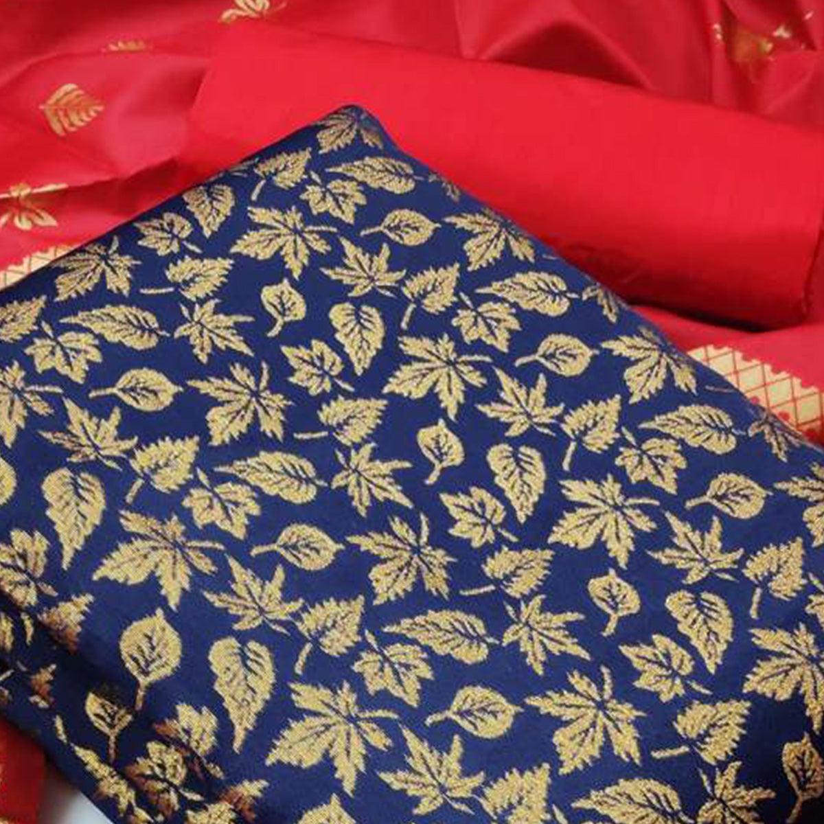 Hypnotic Navy Blue Colored Casual Wear Banarasi Silk Dress Material