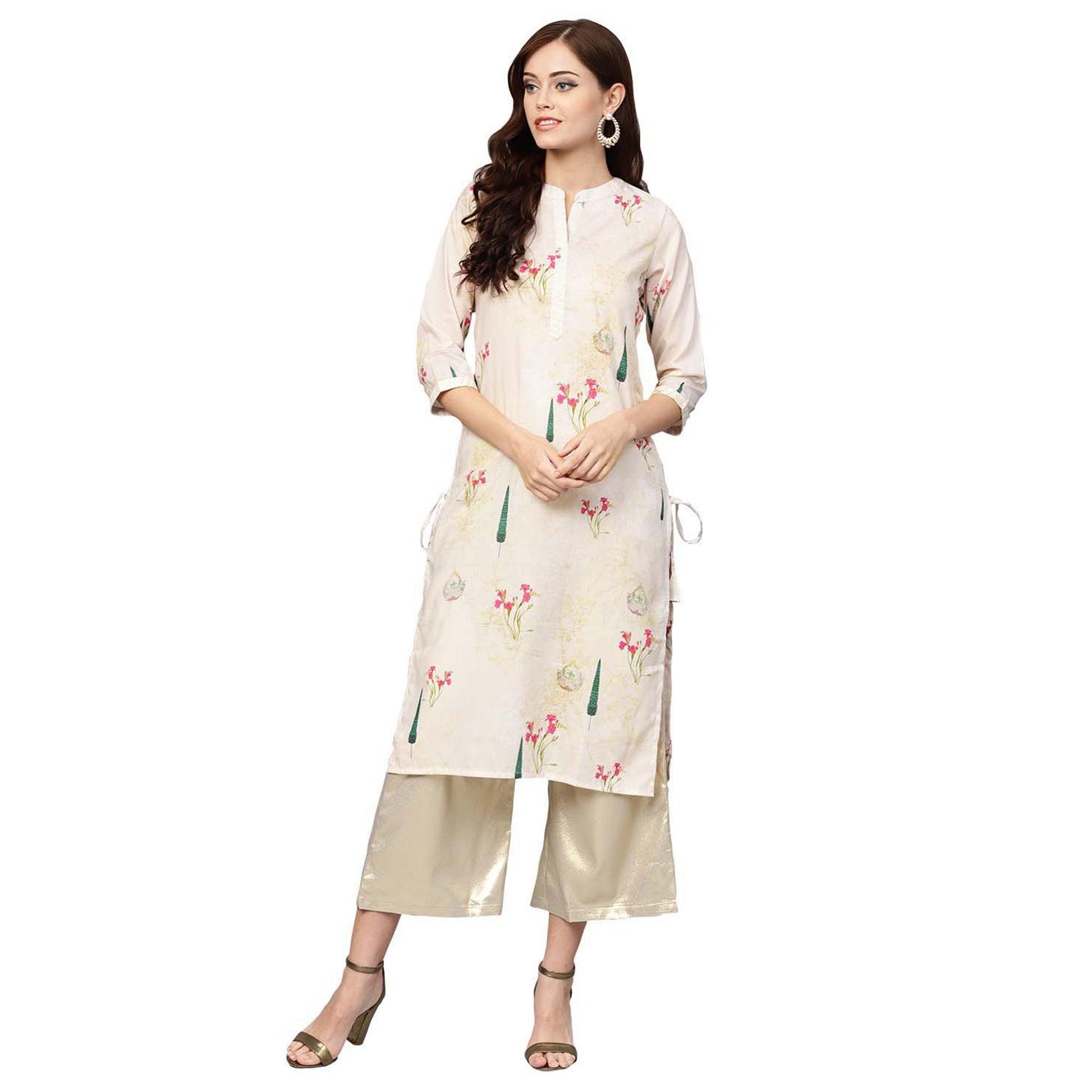 Hypnotic Off White Colored Casual Wear Printed Muslin Cotton Kurti