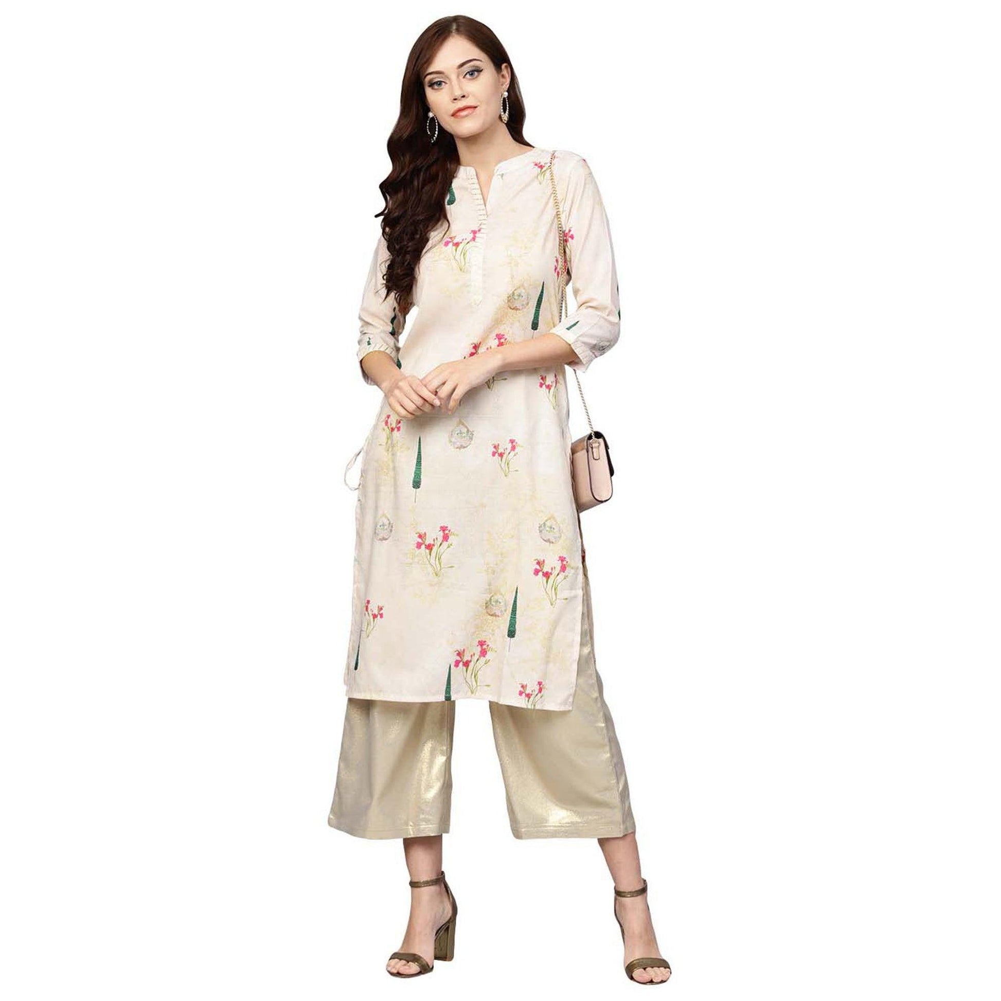 Hypnotic Off White Colored Casual Wear Printed Muslin Cotton Kurti