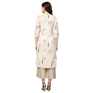 Hypnotic Off White Colored Casual Wear Printed Muslin Cotton Kurti