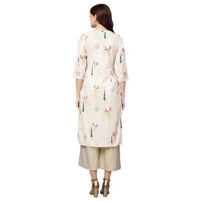 Hypnotic Off White Colored Casual Wear Printed Muslin Cotton Kurti
