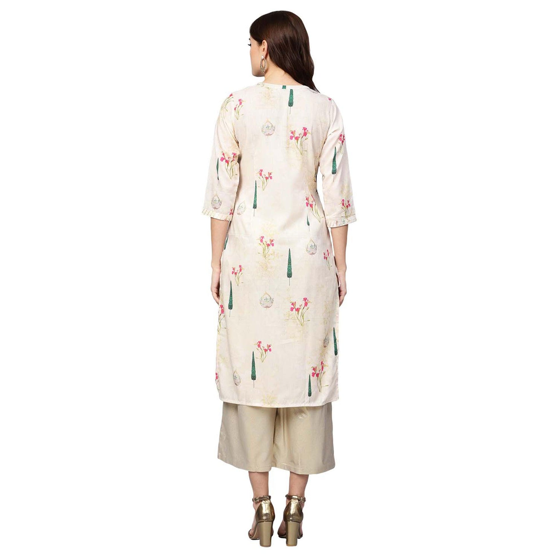 Hypnotic Off White Colored Casual Wear Printed Muslin Cotton Kurti