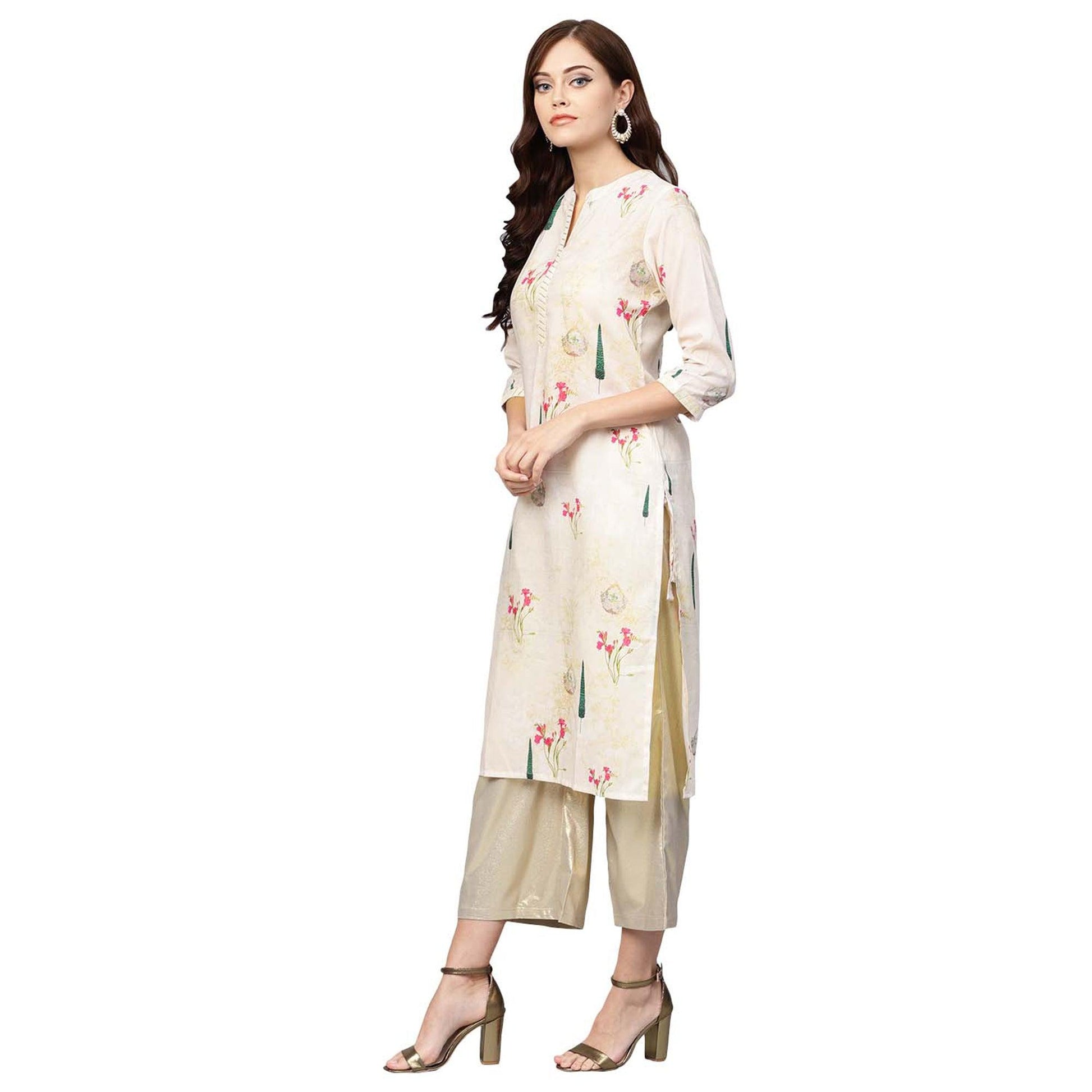 Hypnotic Off White Colored Casual Wear Printed Muslin Cotton Kurti