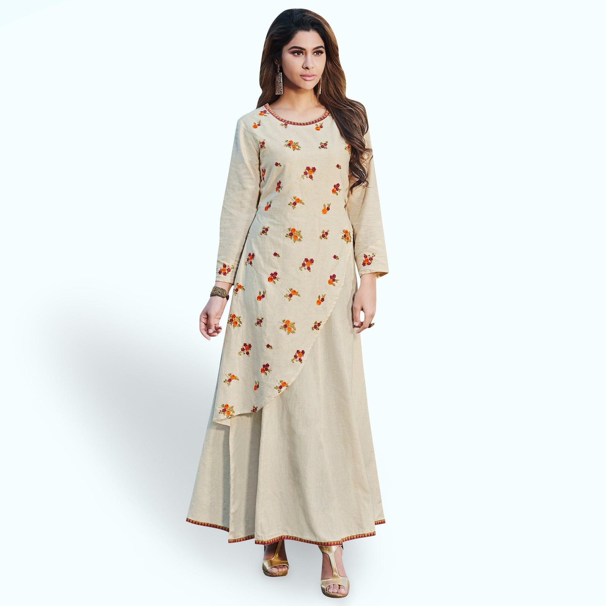 Hypnotic Off White Colored Partywear Embroidered Rayon Kurti