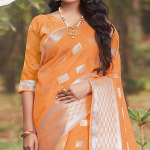 Hypnotic Orange Coloured Partywear Woven Linen Cotton Saree