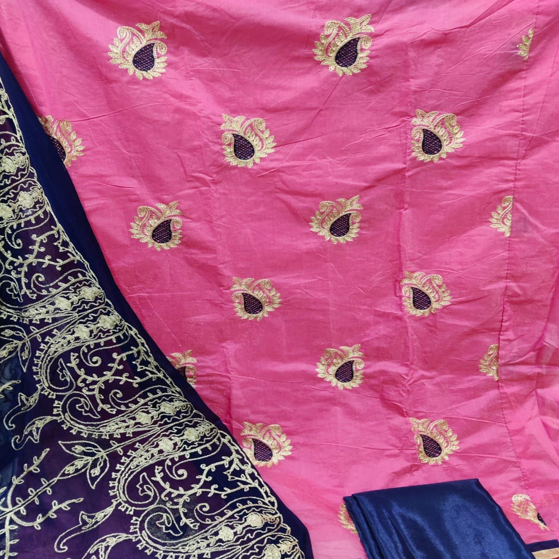 Hypnotic Pink Colored Casual Wear Embroidered Chanderi Dress Material