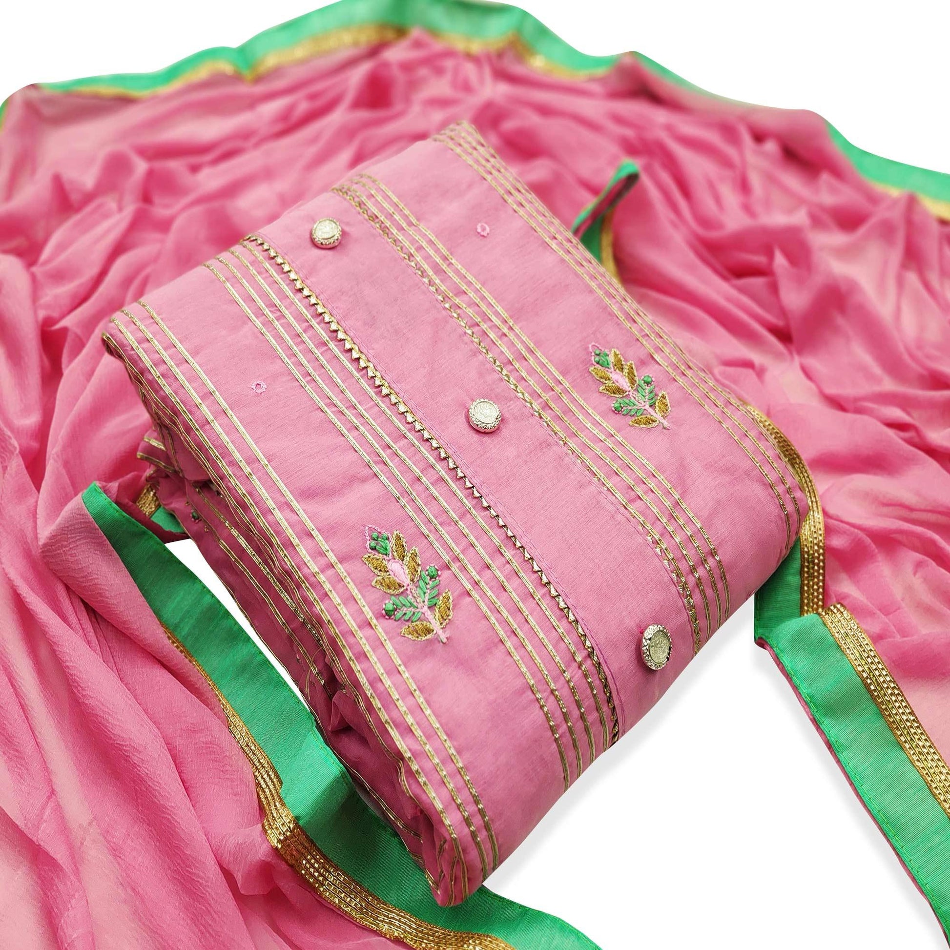 Hypnotic Pink Colored Casual Wear Embroidered Modal Dress Material