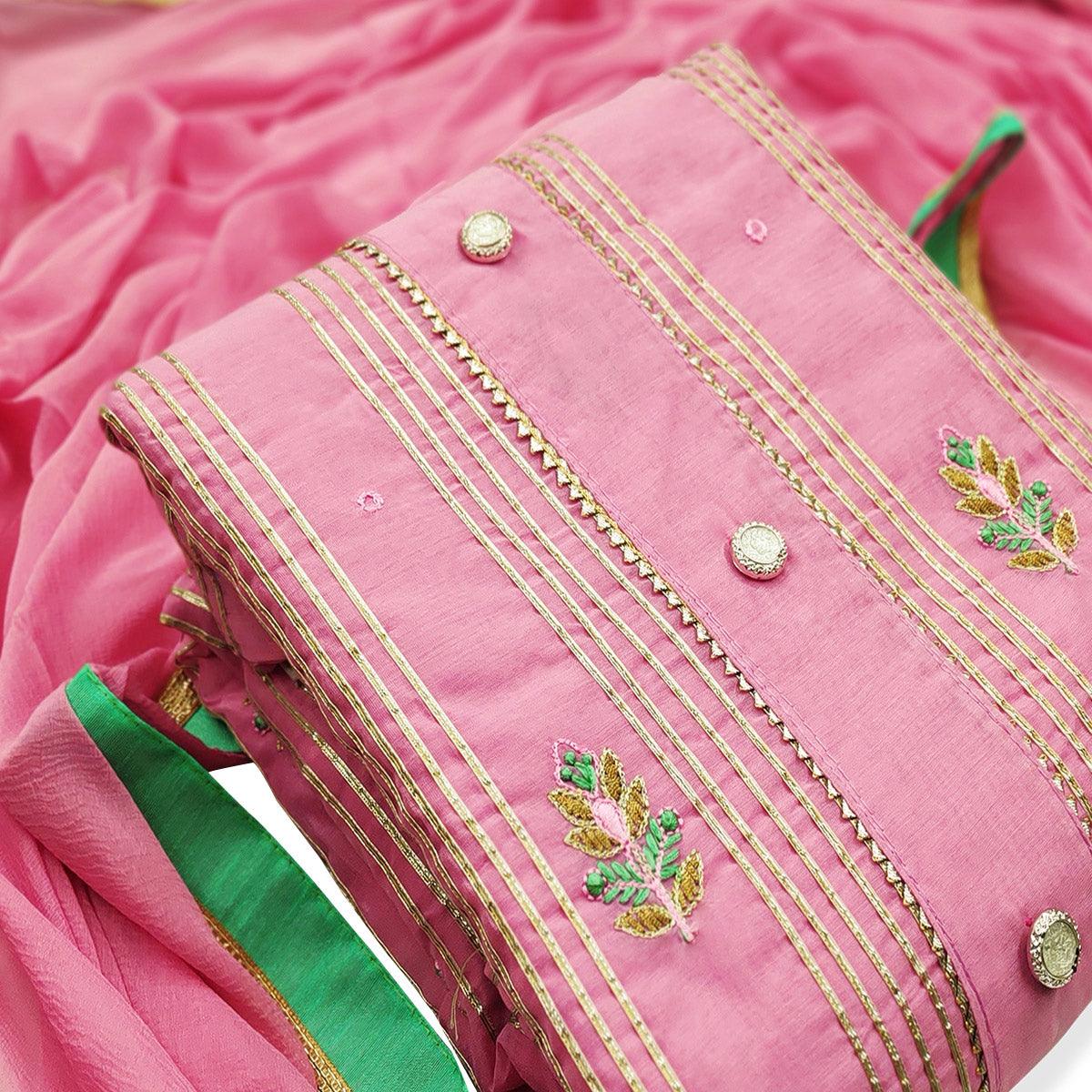 Hypnotic Pink Colored Casual Wear Embroidered Modal Dress Material