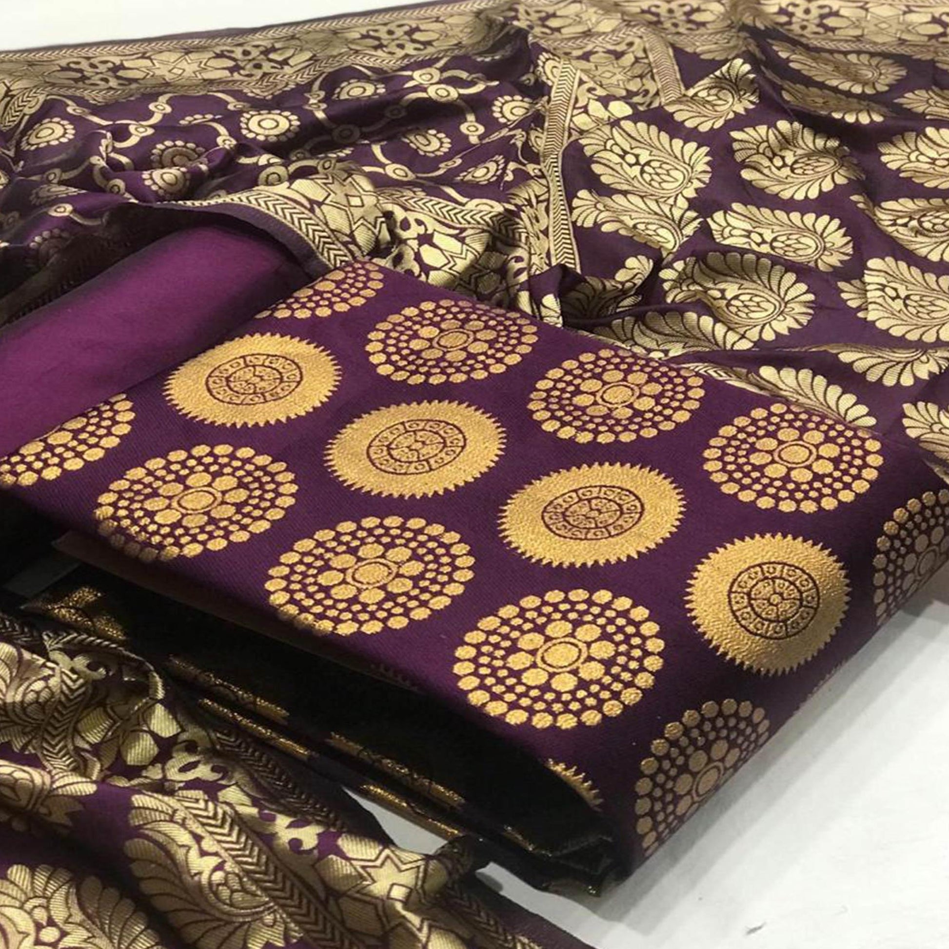 Hypnotic Purple Colored Casual Wear Woven Banarasi Silk Dress Material
