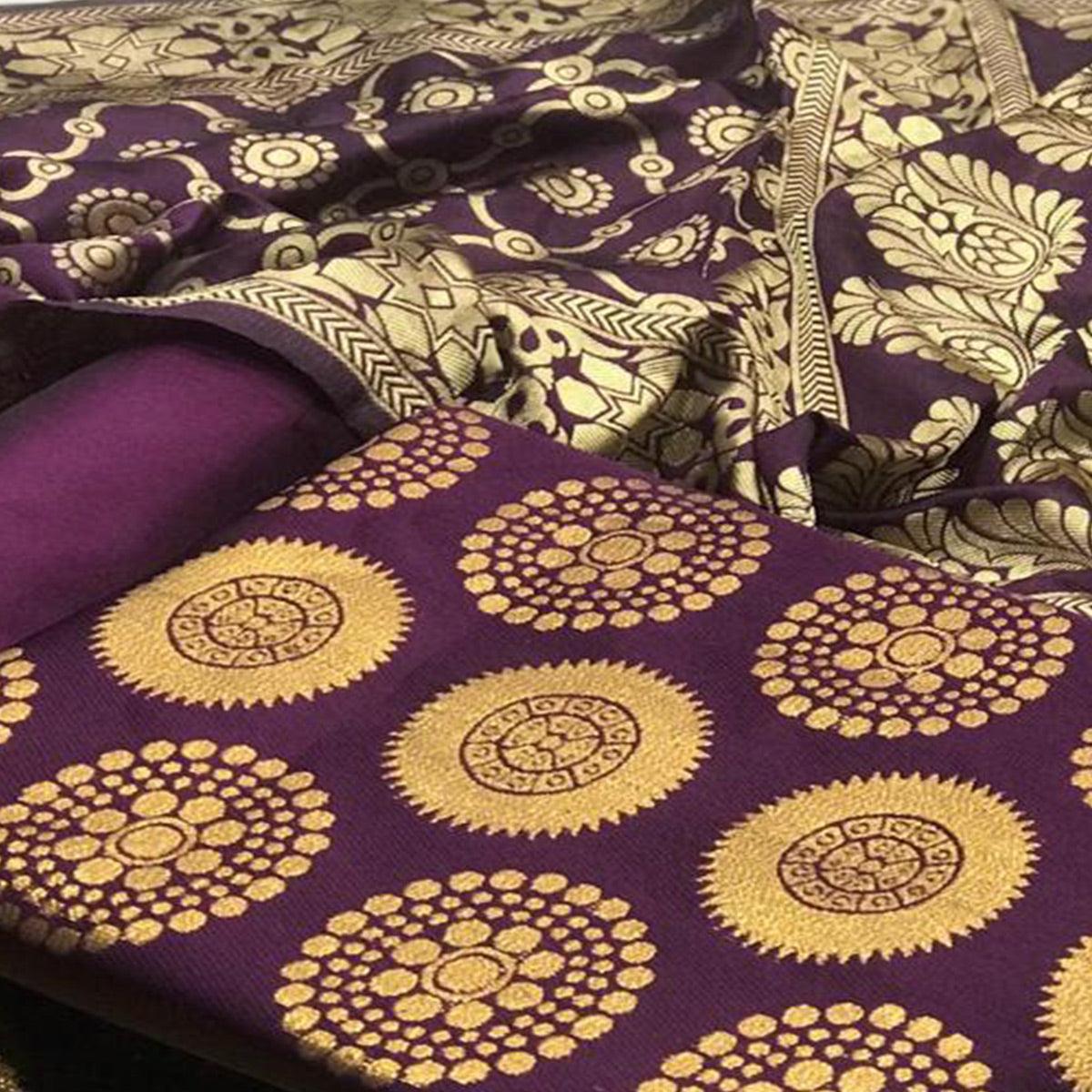 Hypnotic Purple Colored Casual Wear Woven Banarasi Silk Dress Material