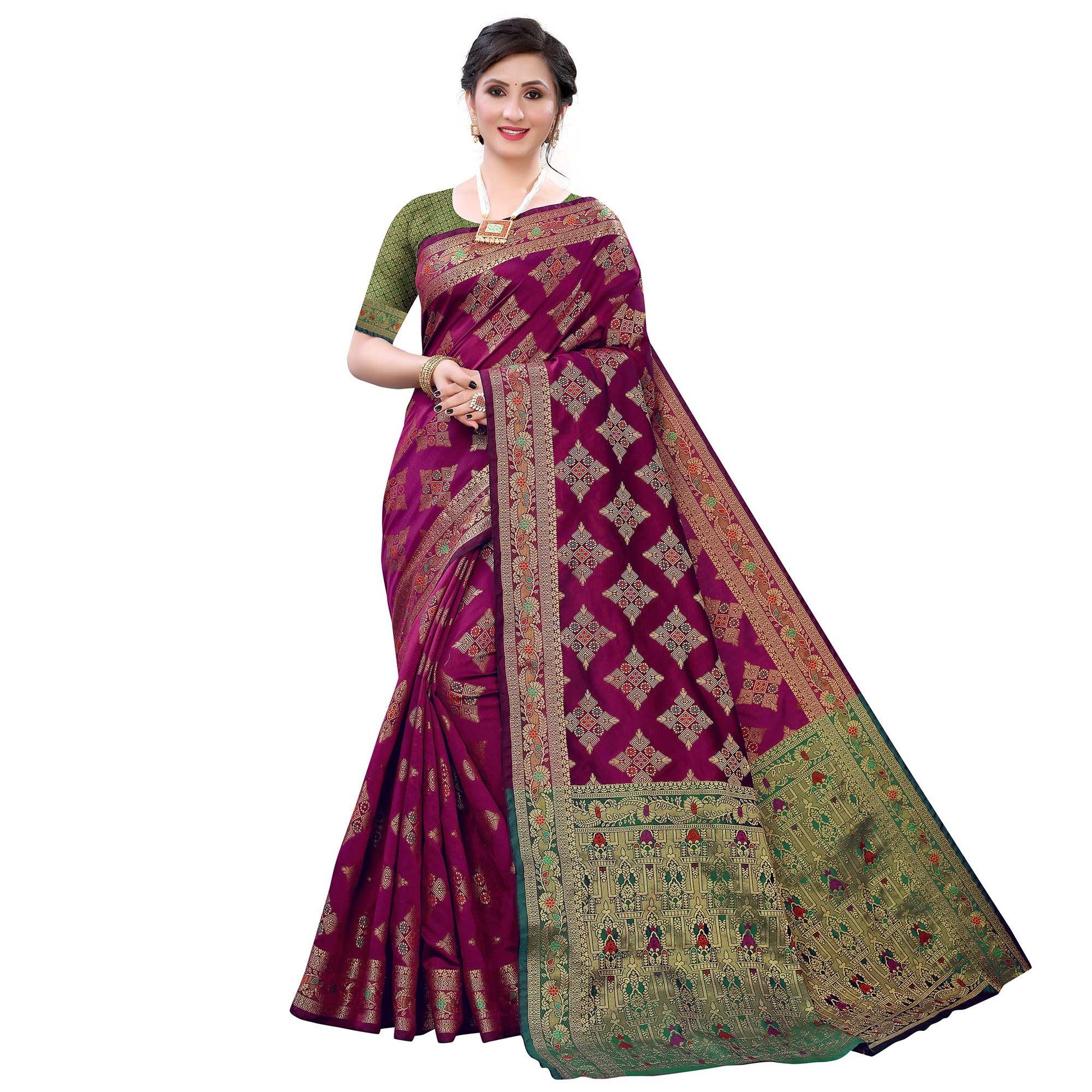 Hypnotic Purple Colored Festive Wear Woven Silk Saree