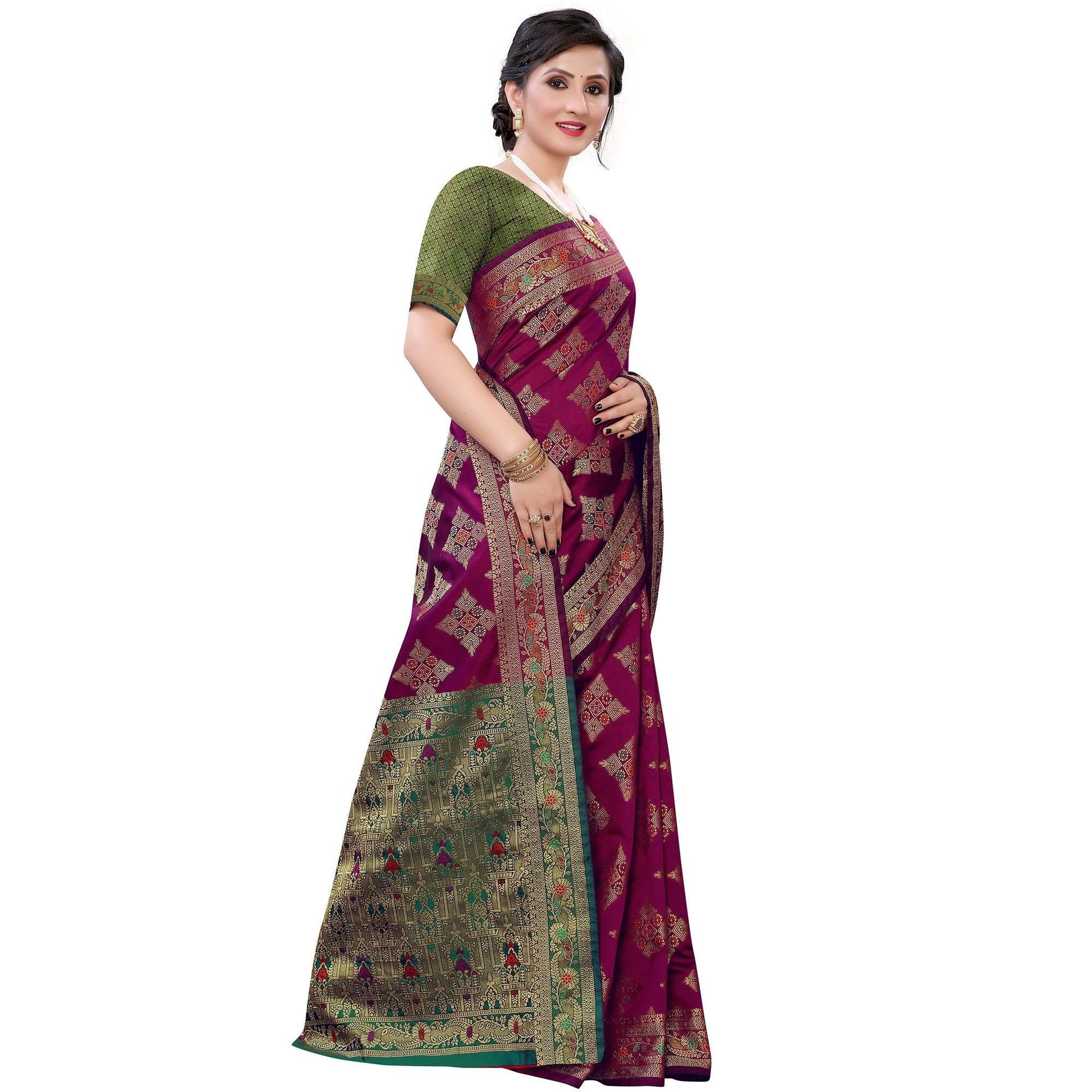 Hypnotic Purple Colored Festive Wear Woven Silk Saree
