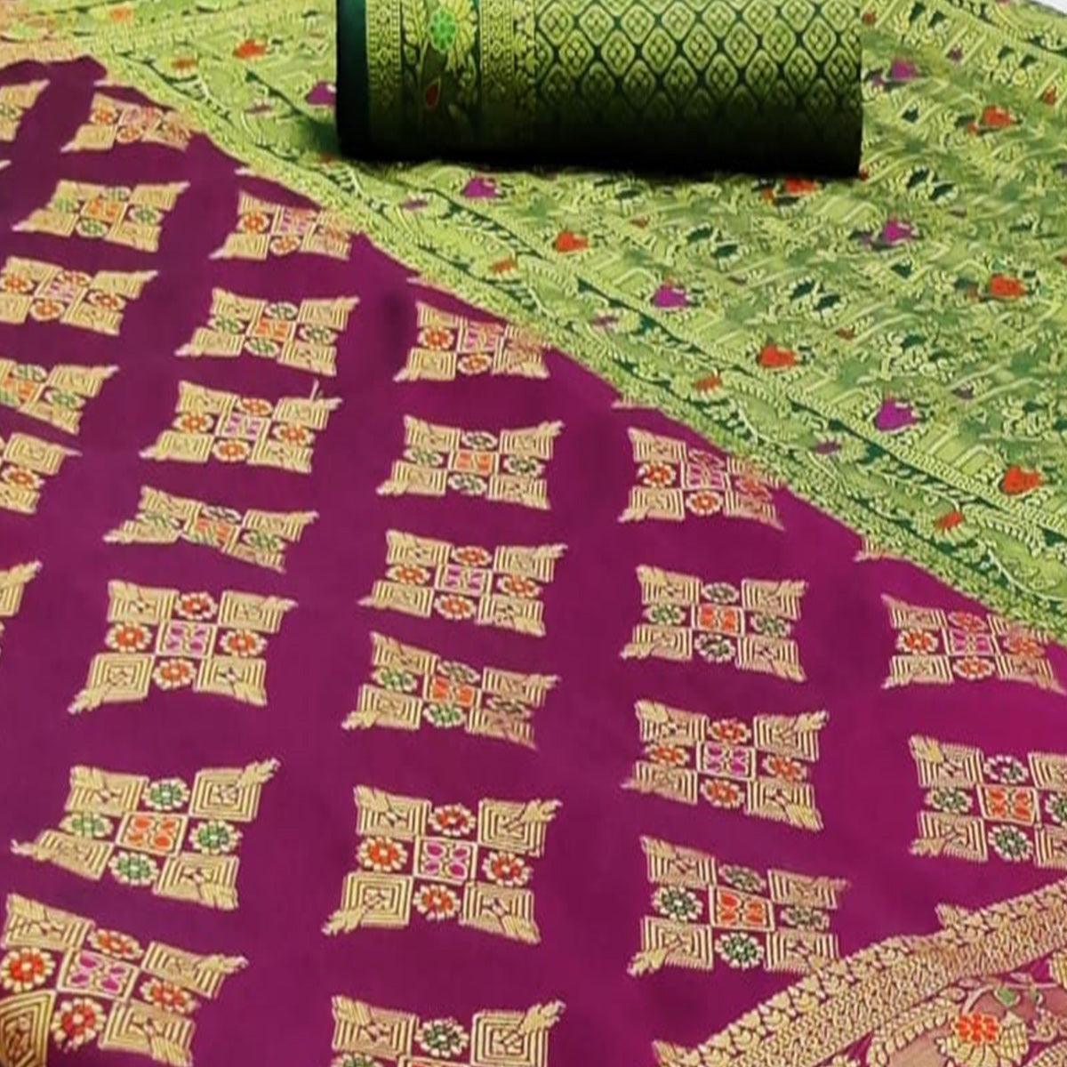 Hypnotic Purple Colored Festive Wear Woven Silk Saree