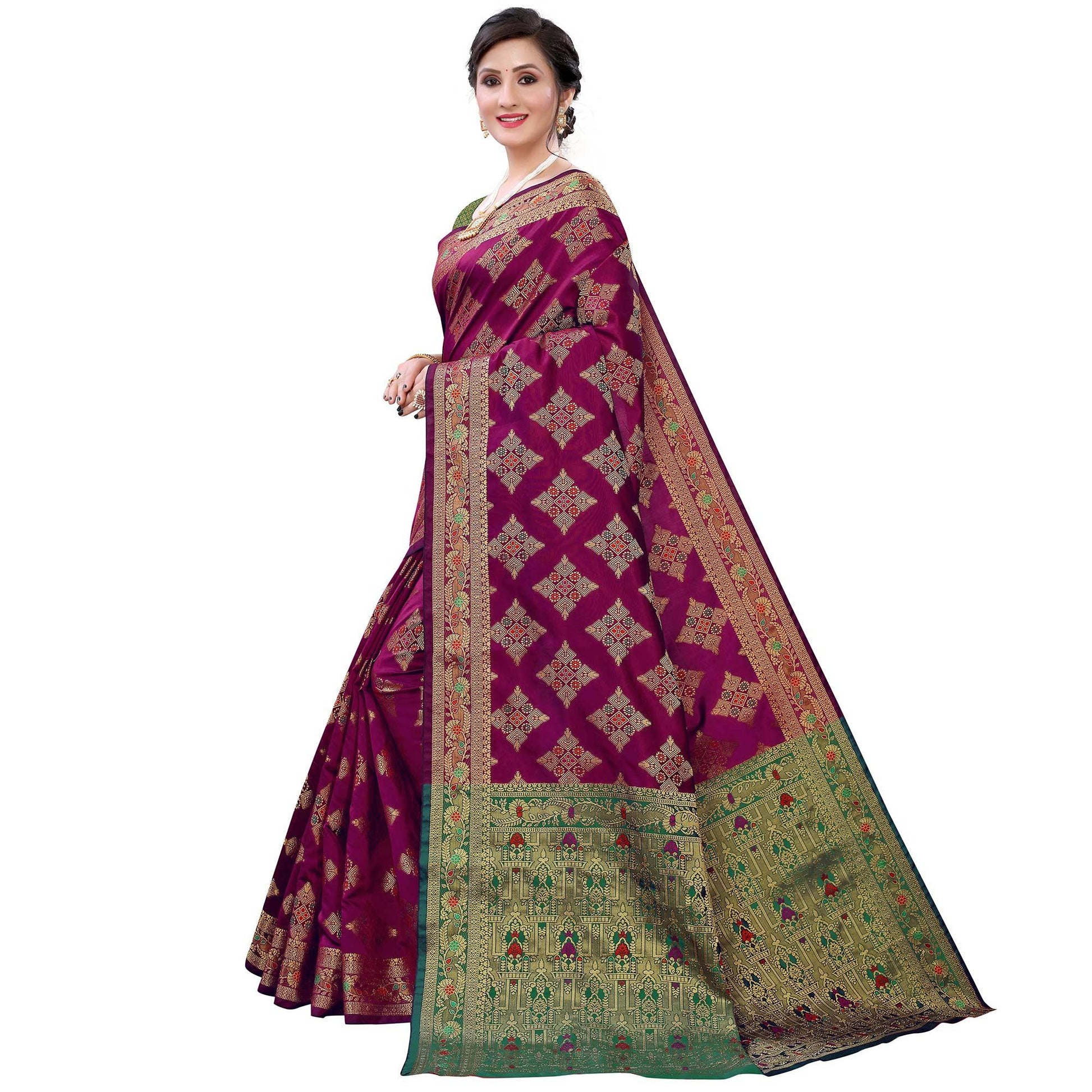 Hypnotic Purple Colored Festive Wear Woven Silk Saree