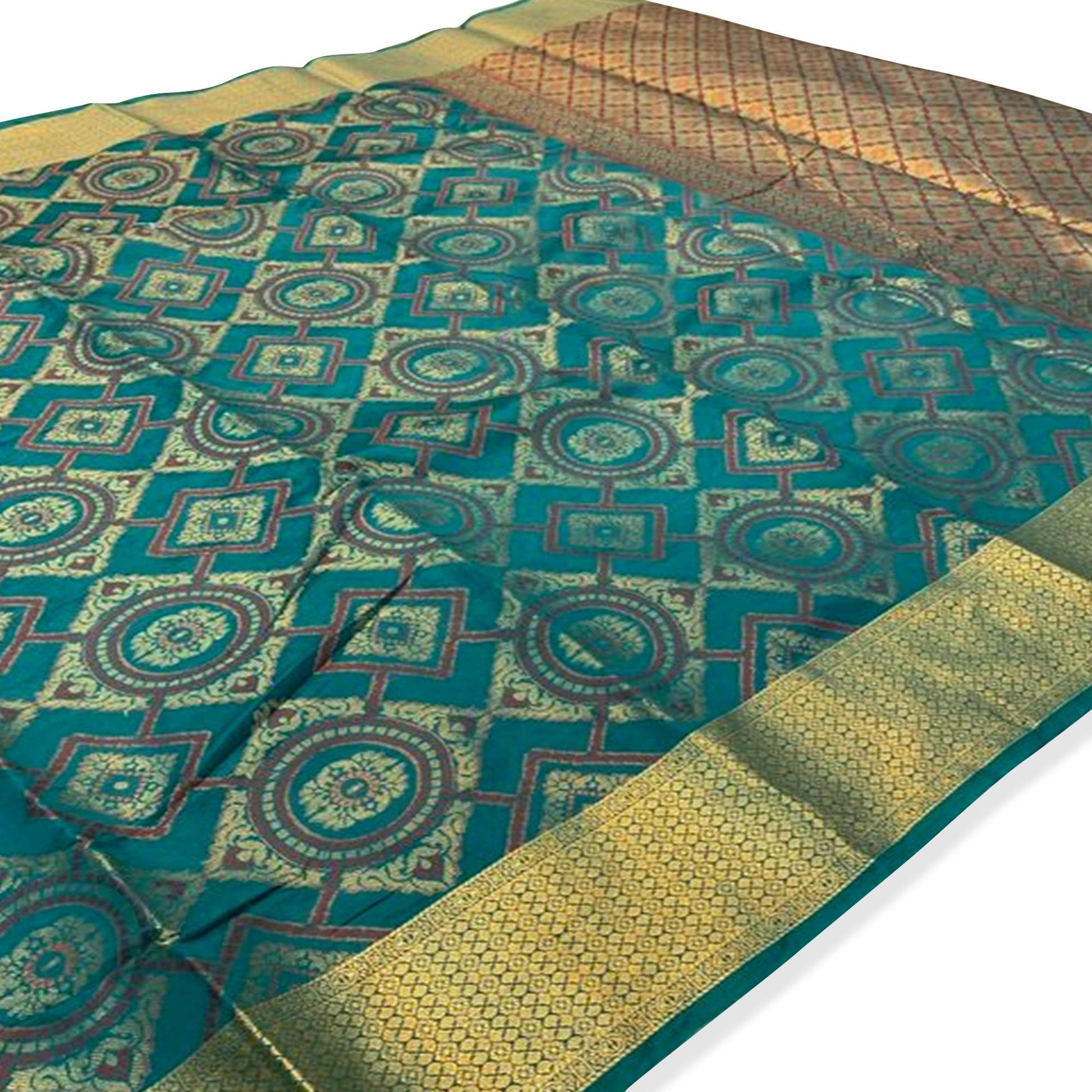 Hypnotic Rama Green Colored Festive Wear Woven Silk Saree