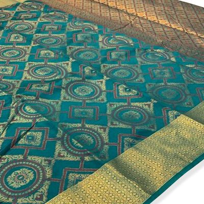 Hypnotic Rama Green Colored Festive Wear Woven Silk Saree