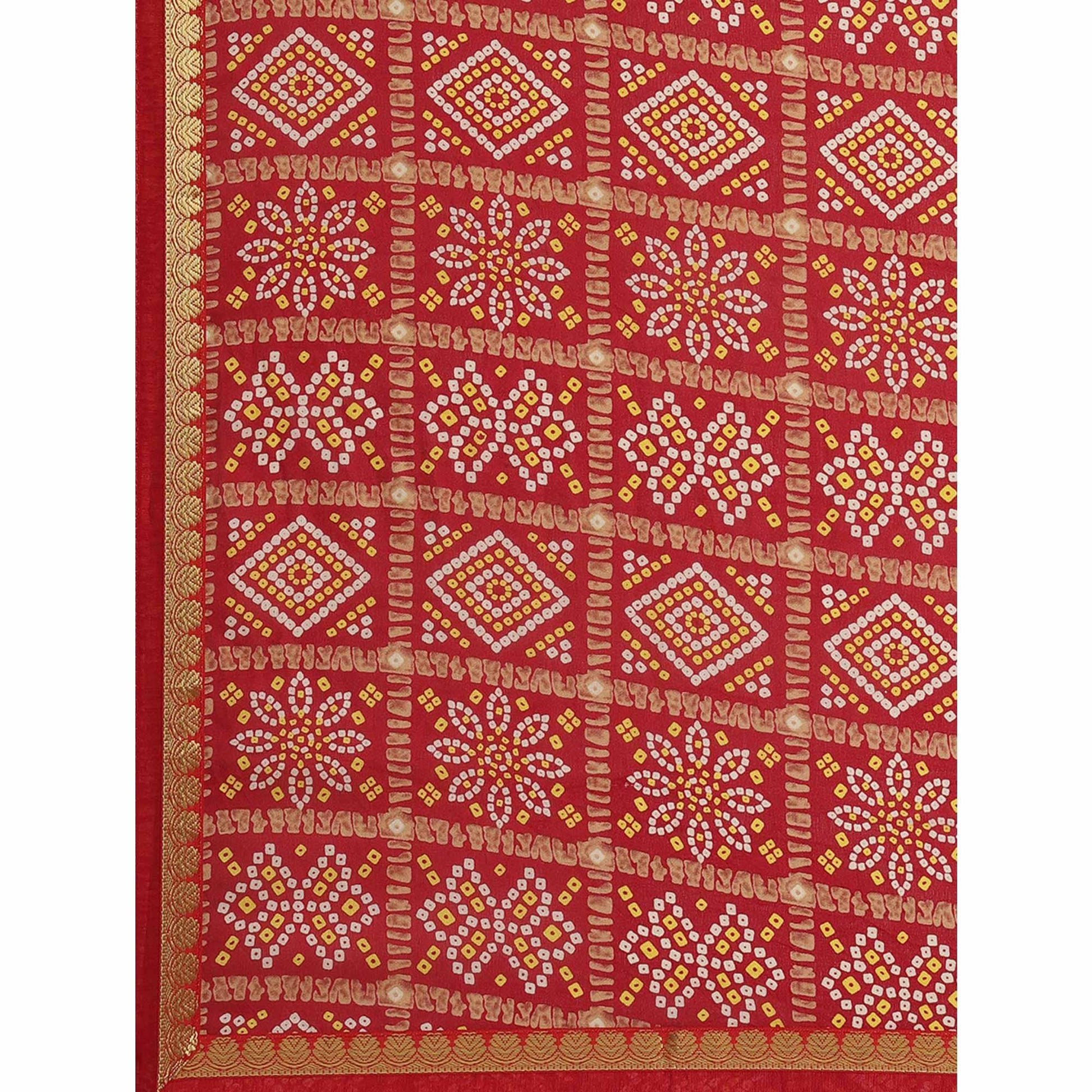 Hypnotic Red Colored Festive Wear Woven Moss Georgette Saree