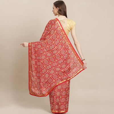 Hypnotic Red Colored Festive Wear Woven Moss Georgette Saree