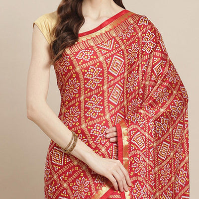 Hypnotic Red Colored Festive Wear Woven Moss Georgette Saree