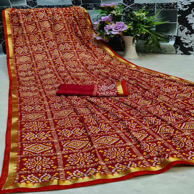 Hypnotic Red Colored Festive Wear Woven Moss Georgette Saree