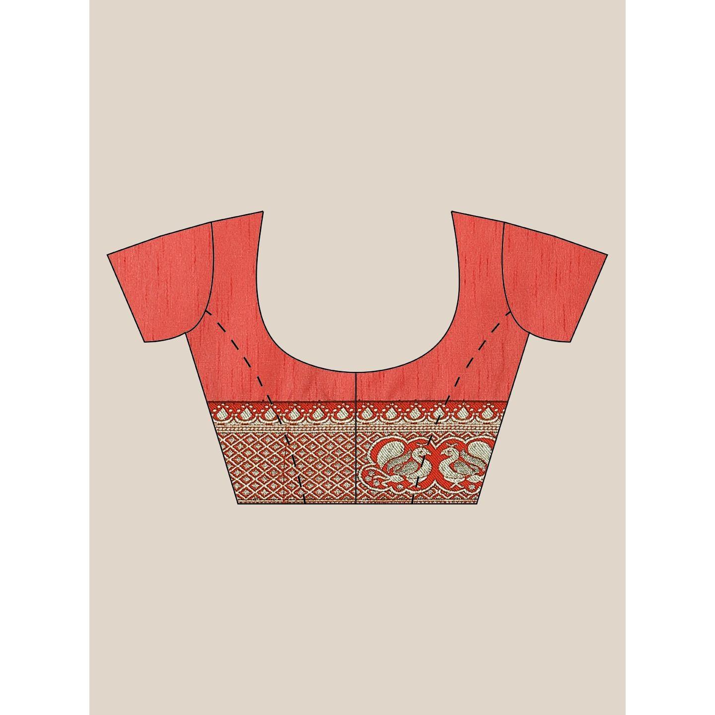 Hypnotic Red Colored Festive Woven Silk Blend Saree