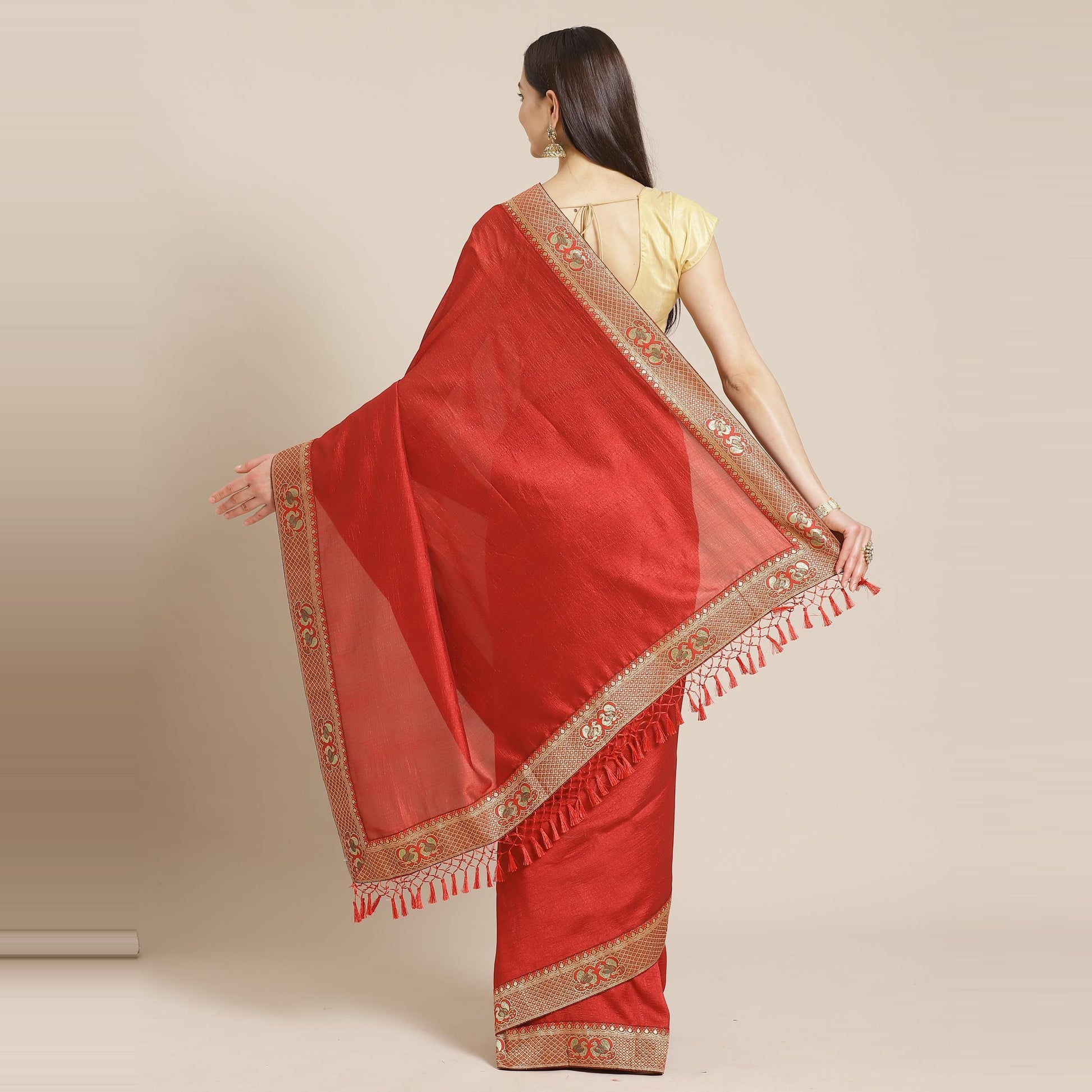 Hypnotic Red Colored Festive Woven Silk Blend Saree
