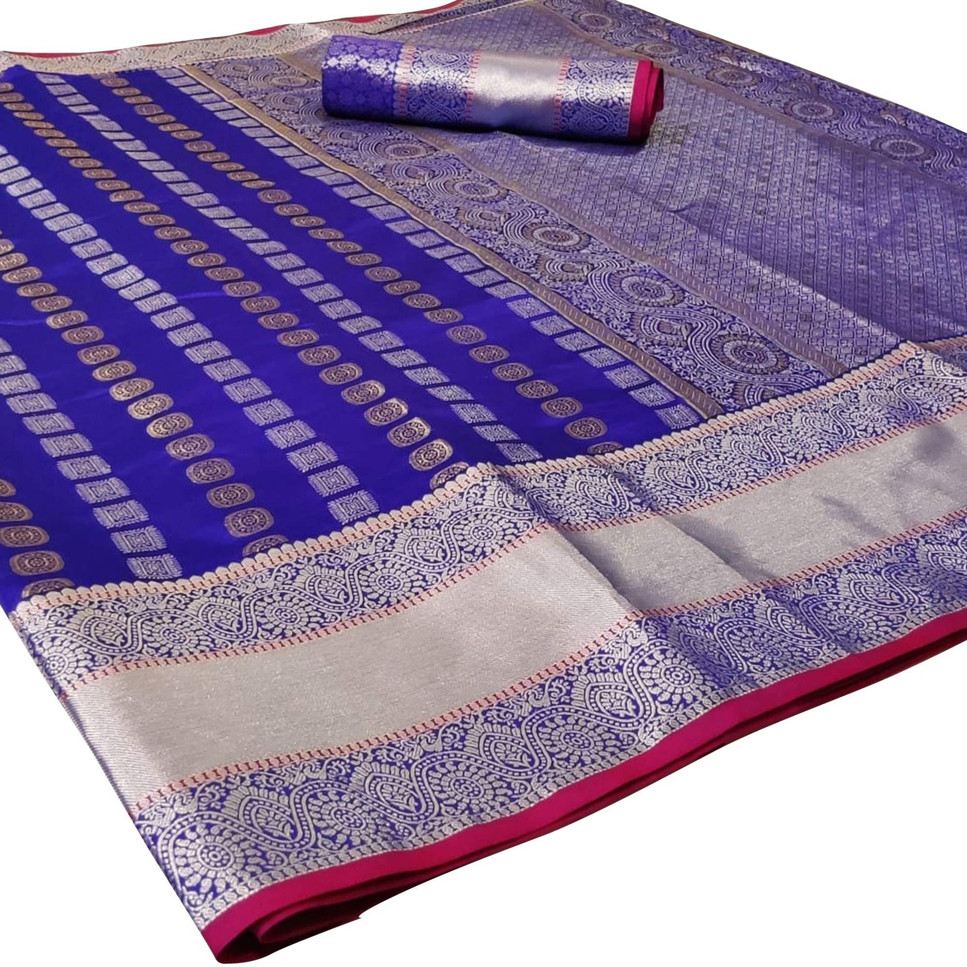 Hypnotic Royal Blue Colored Festive Wear Woven Silk Saree