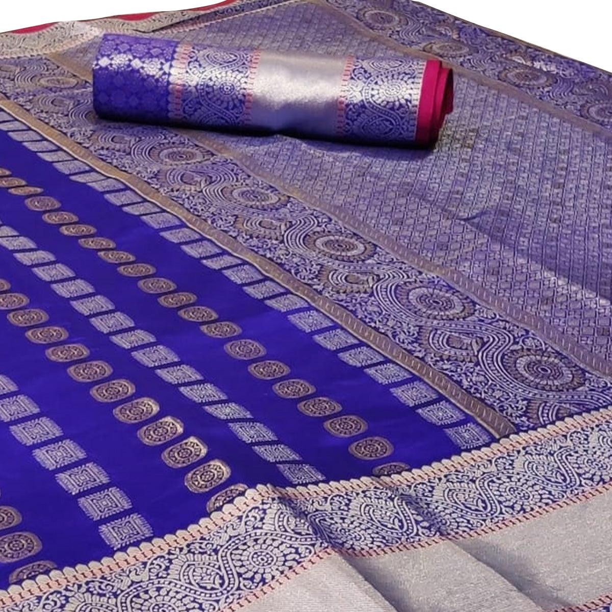 Hypnotic Royal Blue Colored Festive Wear Woven Silk Saree