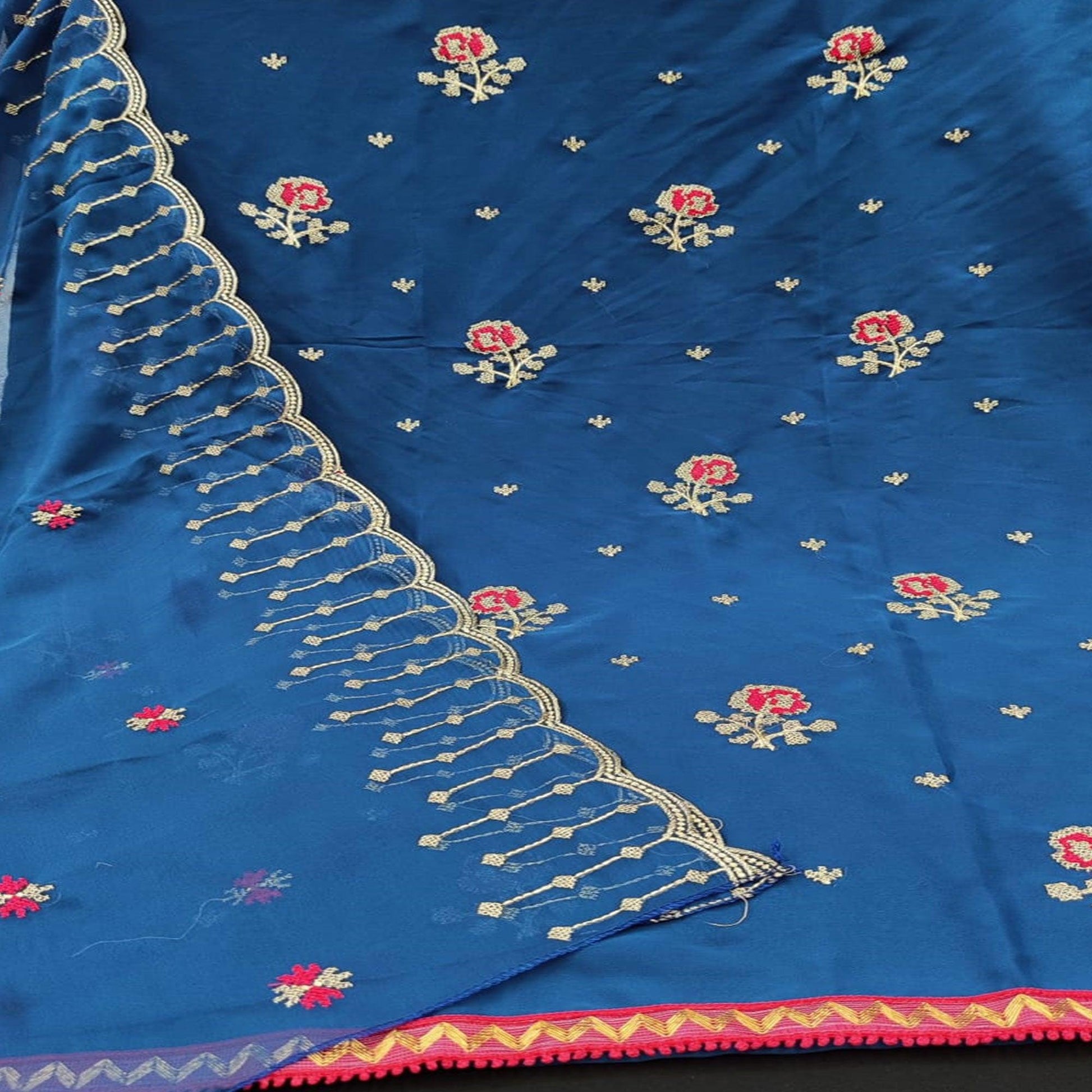 Hypnotic Sky Blue Colored Casual Wear Embroidered Georgette Dress Material