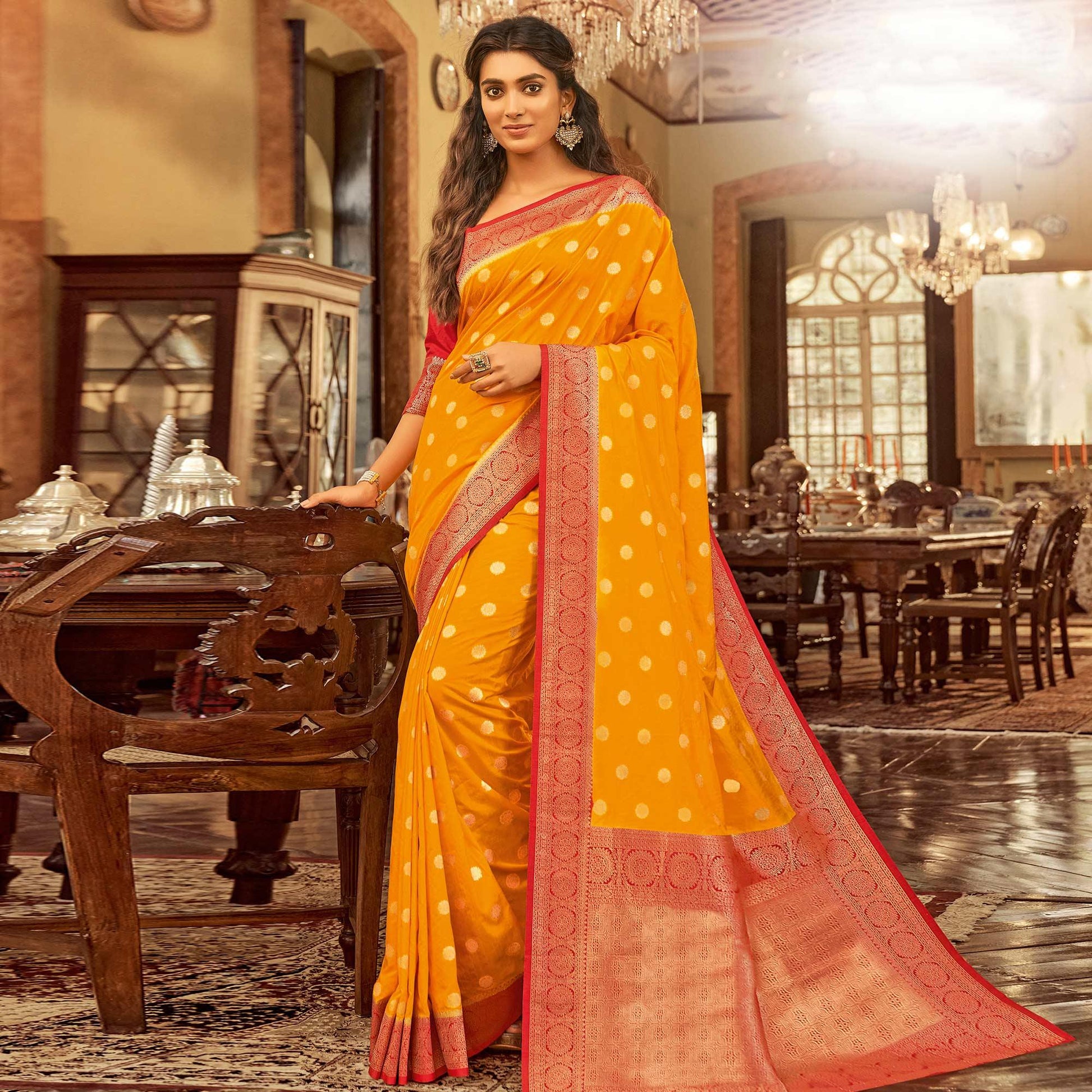 Hypnotic Yellow Colored Festive Wear Woven Chanderi Cotton Saree