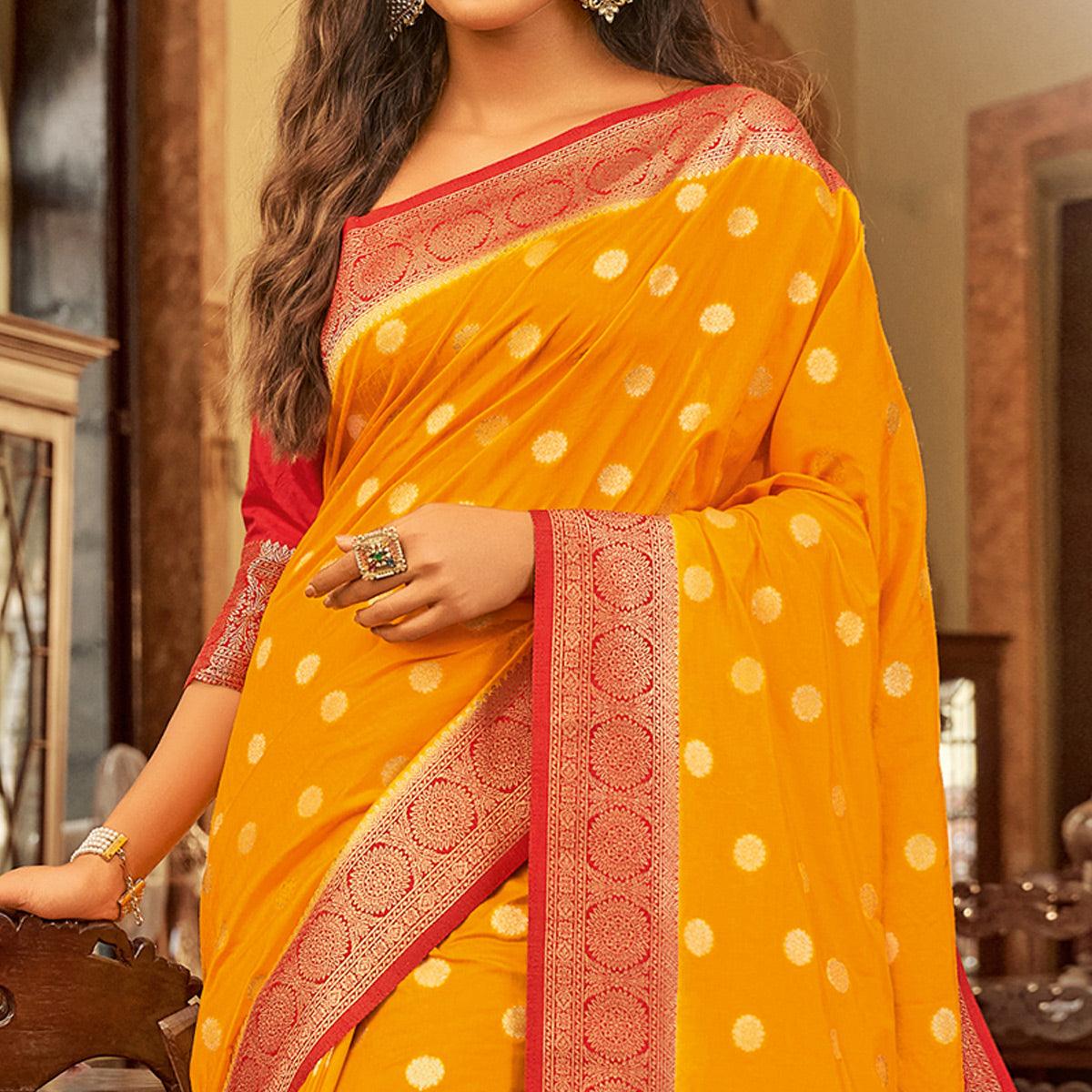Hypnotic Yellow Colored Festive Wear Woven Chanderi Cotton Saree