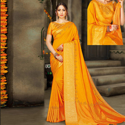 Hypnotic Yellow Colored Festive Wear Woven Silk Saree