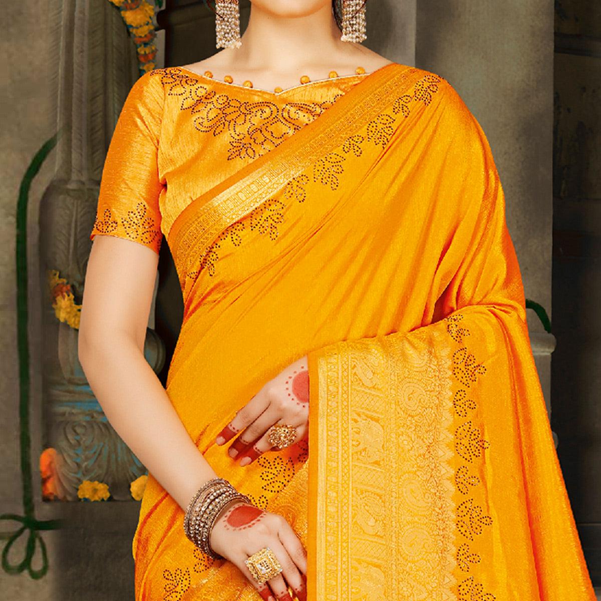 Hypnotic Yellow Colored Festive Wear Woven Silk Saree