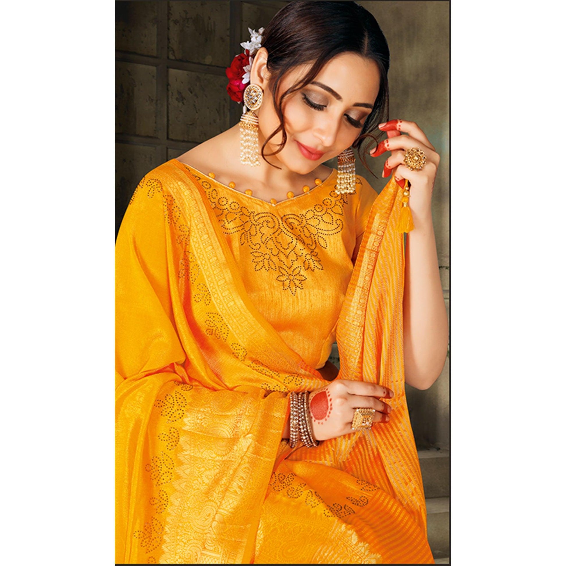 Hypnotic Yellow Colored Festive Wear Woven Silk Saree