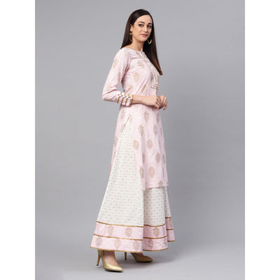 Idalia - Baby Pink Printed Kurta With Gold Print Skirt