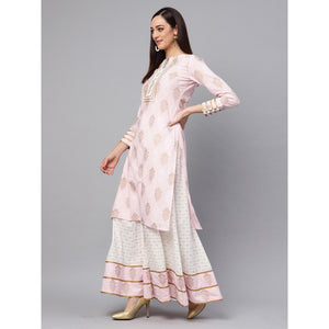 Idalia - Baby Pink Printed Kurta With Gold Print Skirt