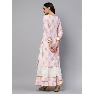 Idalia - Baby Pink Printed Kurta With Gold Print Skirt