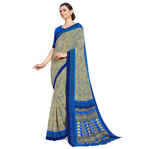 Ideal Beige-Blue Colored Casual Printed Georgette Saree