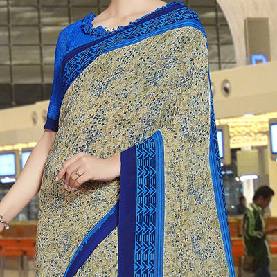 Ideal Beige-Blue Colored Casual Printed Georgette Saree