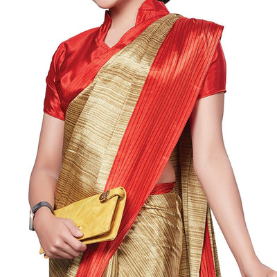 Ideal Beige-Red Colored Casual Wear Printed Crepe Saree