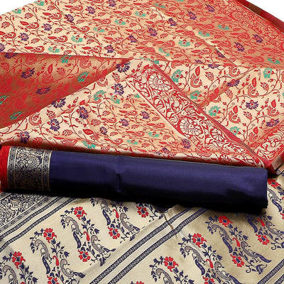 Ideal Beige-Red Colored Festive Wear Woven Banarasi Art Silk Saree