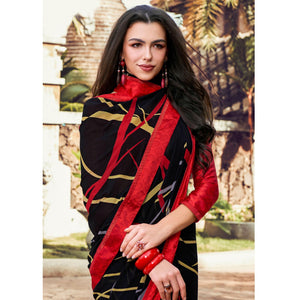 Ideal Black Colored Partywear Designer Printed Georgette Saree