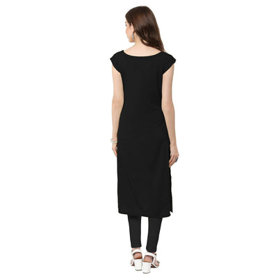 Ideal Black Yellow Colored Casual Printed Crepe Kurti