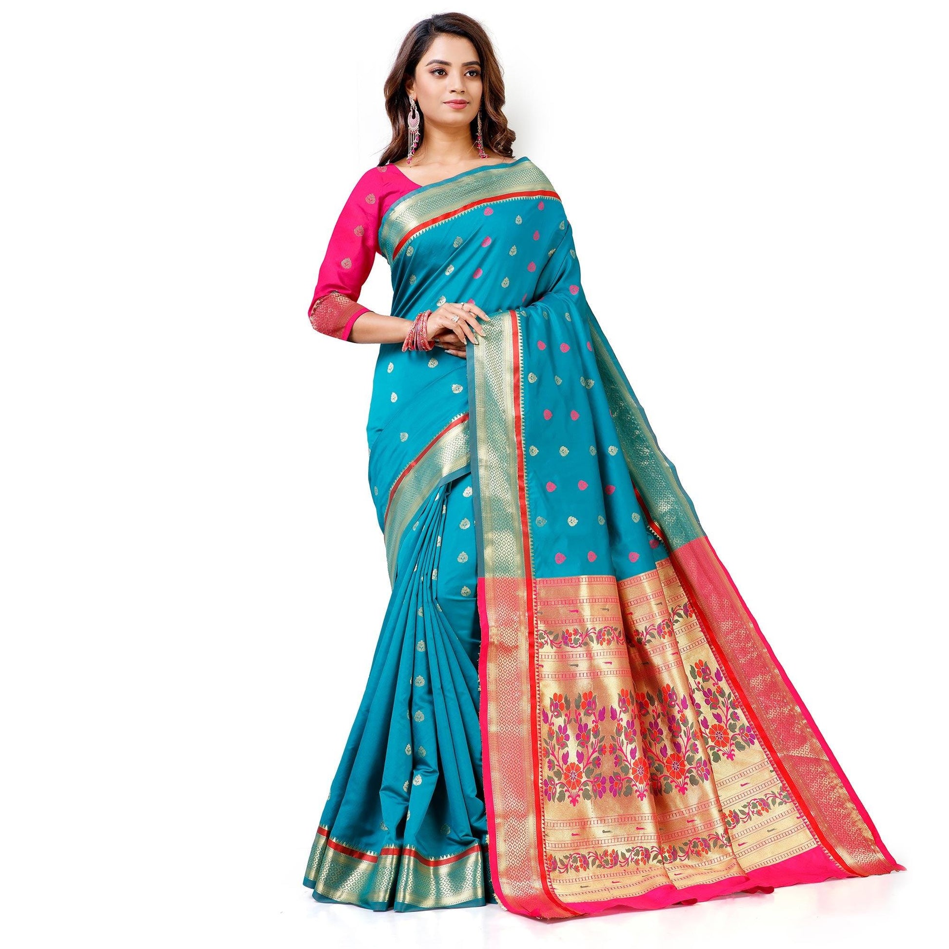 Ideal Blue Colored Festive Wear Woven Banarasi Art Silk Saree With Paithani Pallu