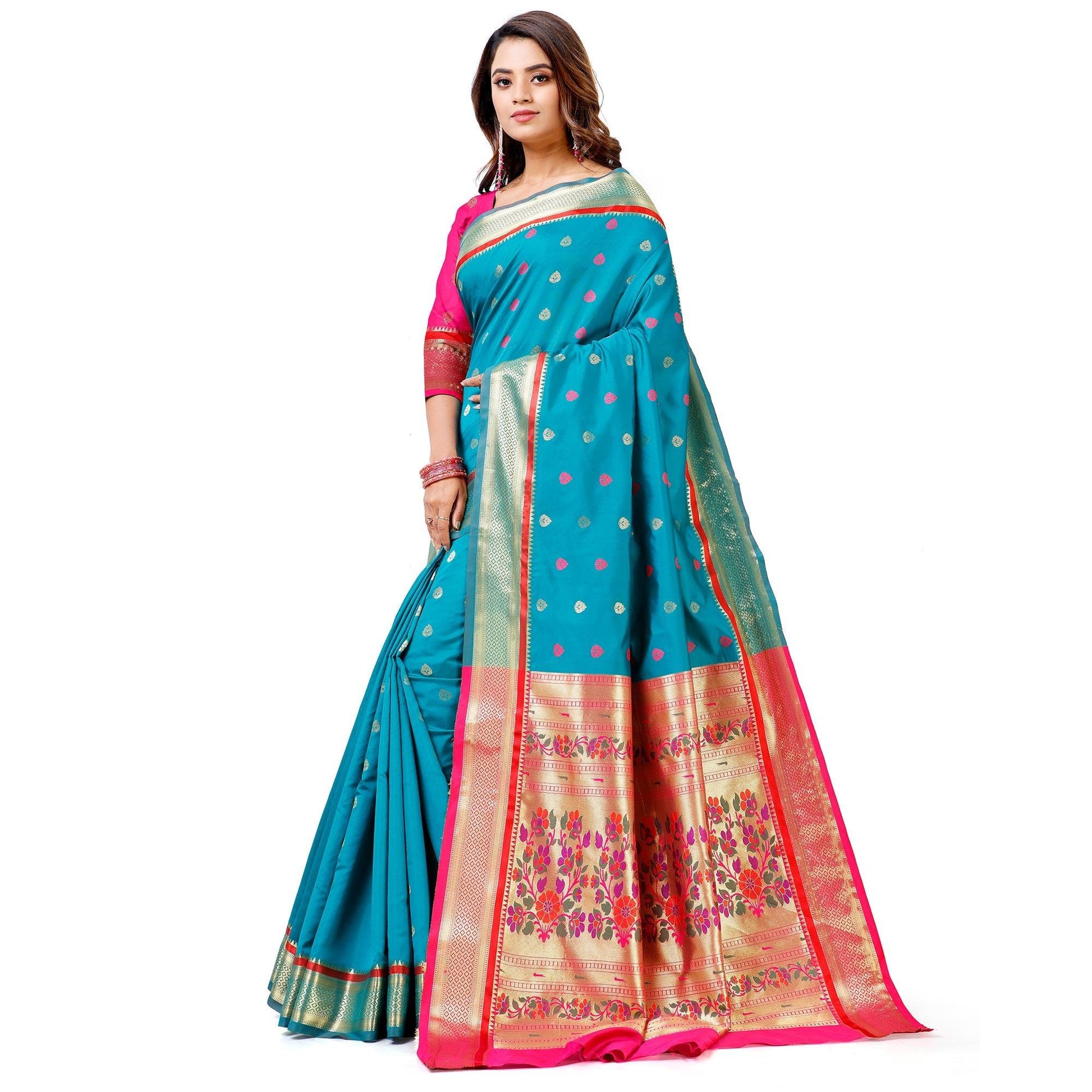 Ideal Blue Colored Festive Wear Woven Banarasi Art Silk Saree With Paithani Pallu