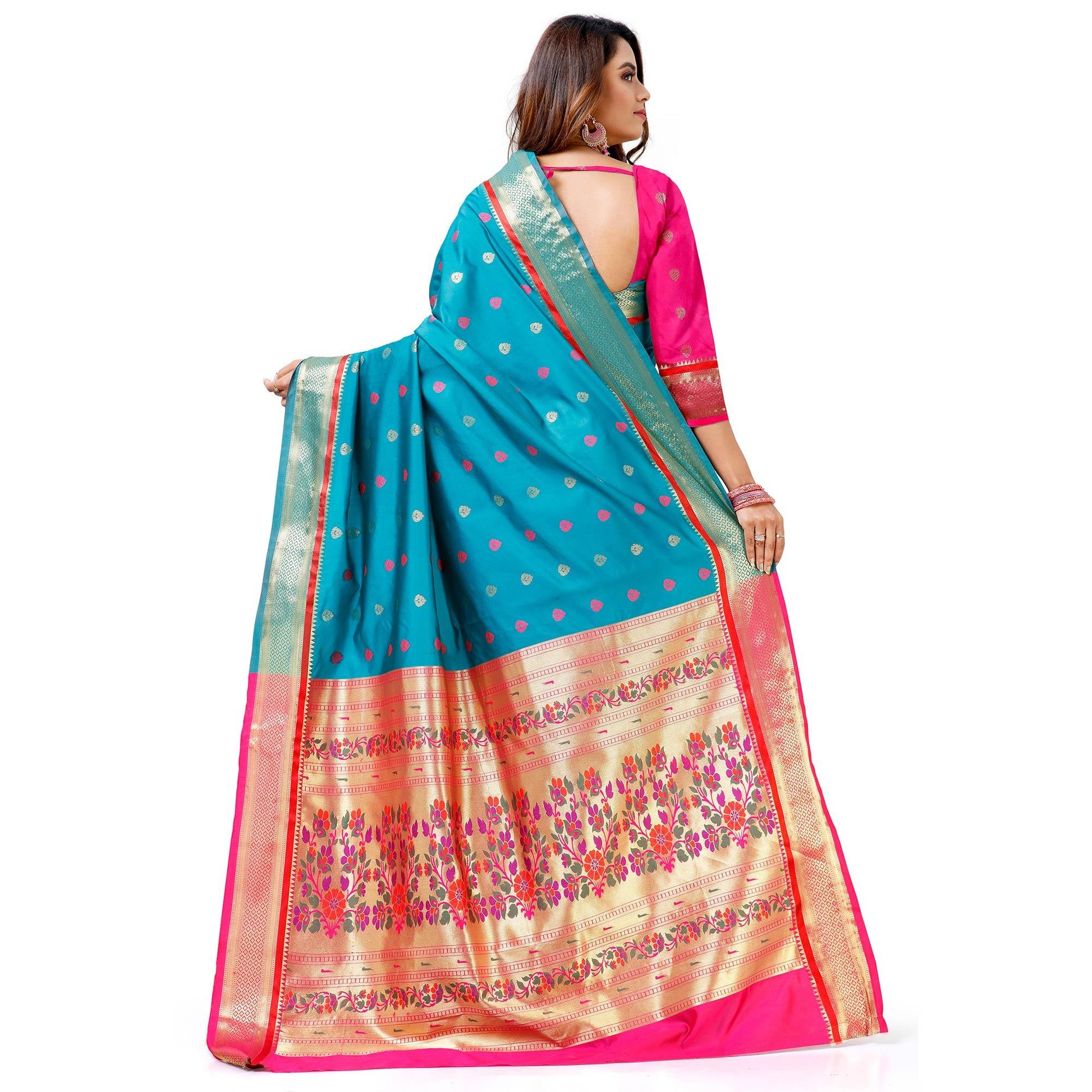 Ideal Blue Colored Festive Wear Woven Banarasi Art Silk Saree With Paithani Pallu