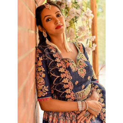 Ideal Blue Colored Wedding Wear Embroidered Chennai Silk Lehenga Choli