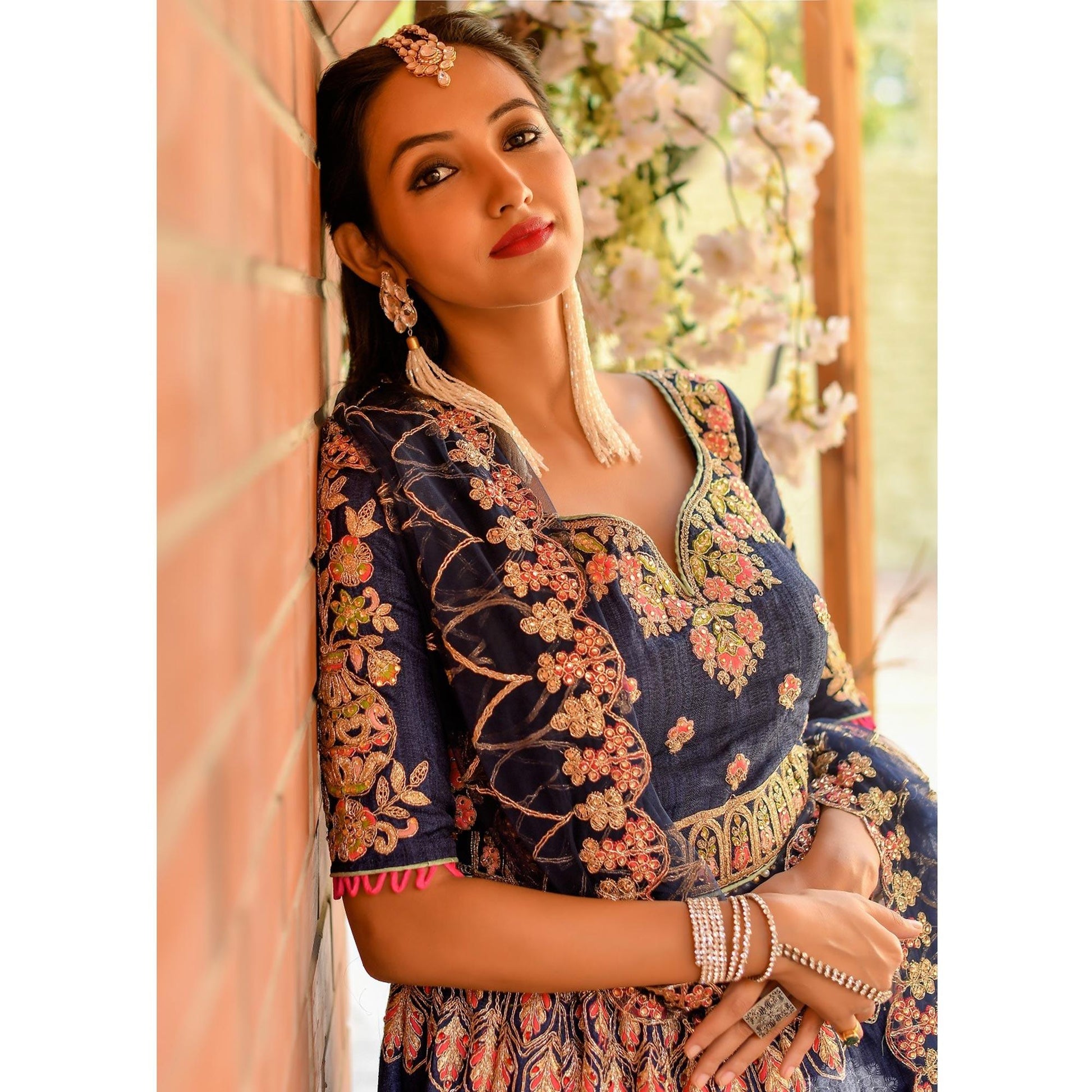 Ideal Blue Colored Wedding Wear Embroidered Chennai Silk Lehenga Choli