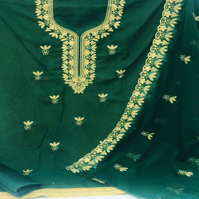 Ideal Dark Green Coloured Casual Wear Embroidered Georgette Dress Material