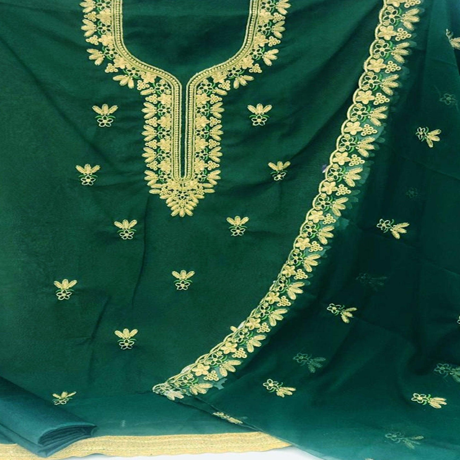 Ideal Dark Green Coloured Casual Wear Embroidered Georgette Dress Material